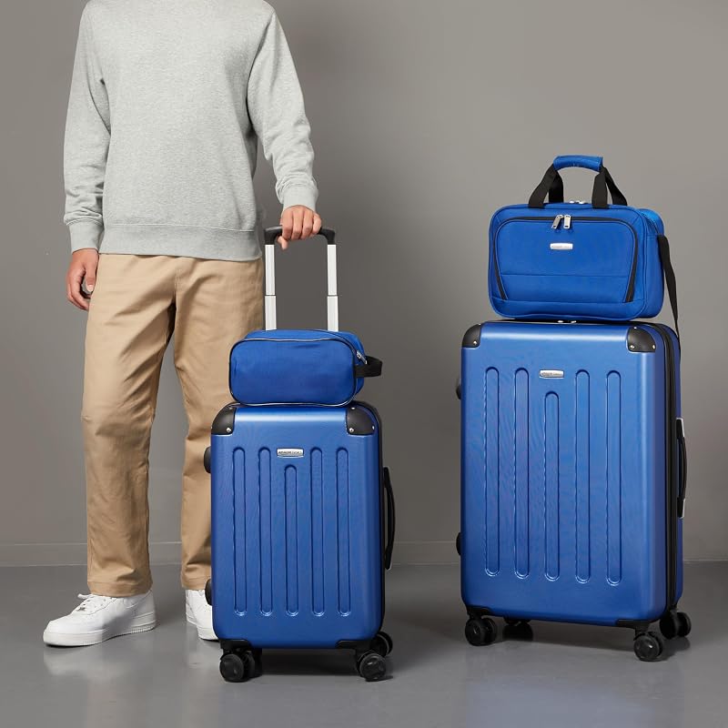 Hartschalenkoffer-Set, 4-teiliges, Großer Koffer, Handgepäckkoffer, Tragetasche, Kompakte Reisetasche, Erweiterbar, 4 Spinner-Räder, Marineblau