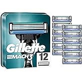 Gillette Mach3 Razor Blades Men, Pack of 12 Razor Blade Refills, Stronger Than Steel Blades, Enhanced Lubrastrip