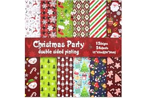 WLXTREE Christmas Scrapbook Paper 12 x12 Double Sided - 12 Designs 24 Sheets Printing Pattern Decoupage Decorative Craft Paper Pad for Junk Journals Bullet Journal Card Making Background