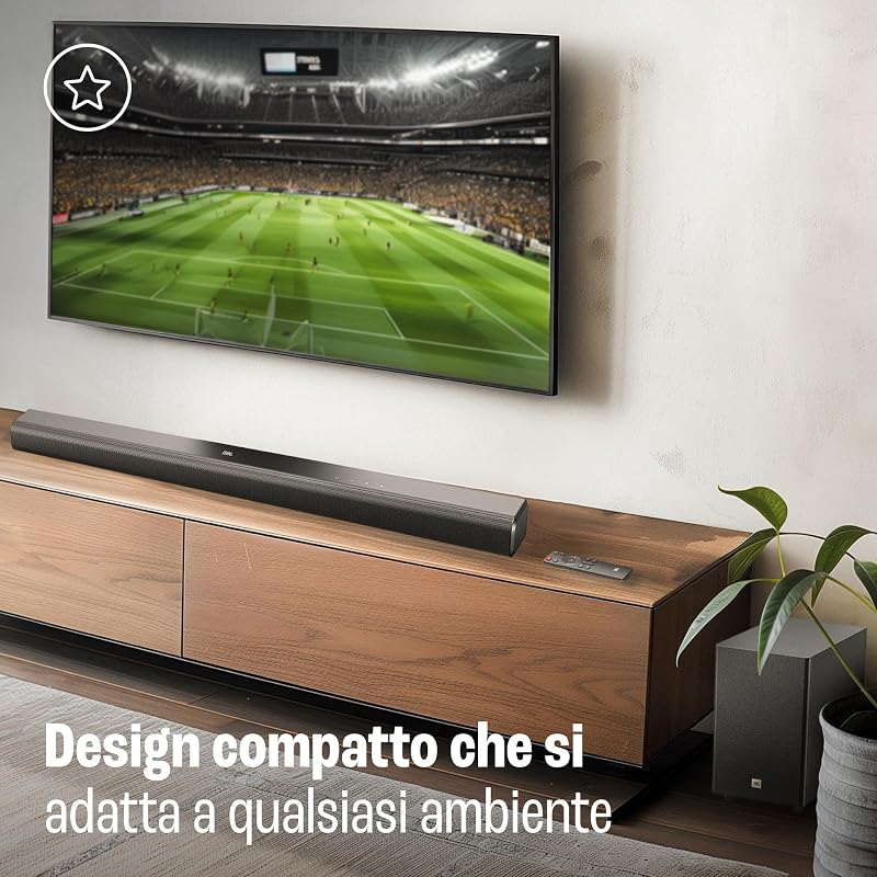 Cinema SB 550, Soundbar 3.1 Canali con Subwoofer Wireless, Bluetooth per Streaming Wireless, Dolby Atmos Integrato, Connessione HDMI ARC e Ottica, Design Compatto, Telecomando, 250 Watt, Nero