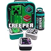 Minecraft Lunch Bag Kids Creeper 5 Piece Bag Water Bottle 3 Snack Pots