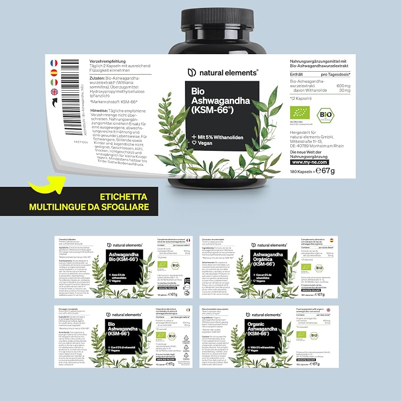 Bio Ashwagandha KSM-66 – Alto Dosaggio – 180 Capsule – Ashwagandha Bio Certificata – Capsule di Ashwagandha Polvere Estratta dalla Withania Somnifera – Eletto PRODOTTO DELL'ANNO 2026