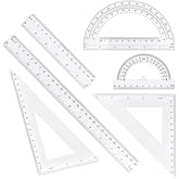 Plastic Clear Ruler Math Set - 6'' 12'' Transparent Straight Ruler, 4'' 6'' Protractor, 30/60 &amp; 45/90 Triangle Ruler, Geometry Math Measuring Tool for School Office Drawing Teachers Kids Supplies