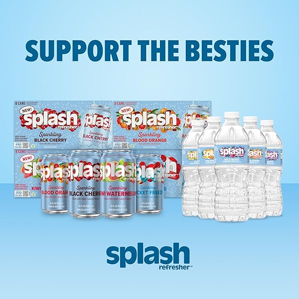 SPLASH REFRESHER SPARKLING WATER, BLOOD ORANGE – 8-PACK, 12 FL OZ CANS – FLAVORED CARBONATED SELTZER WATER WITH ELECTROLYTES, ZERO SUGAR & ZERO CALORIES