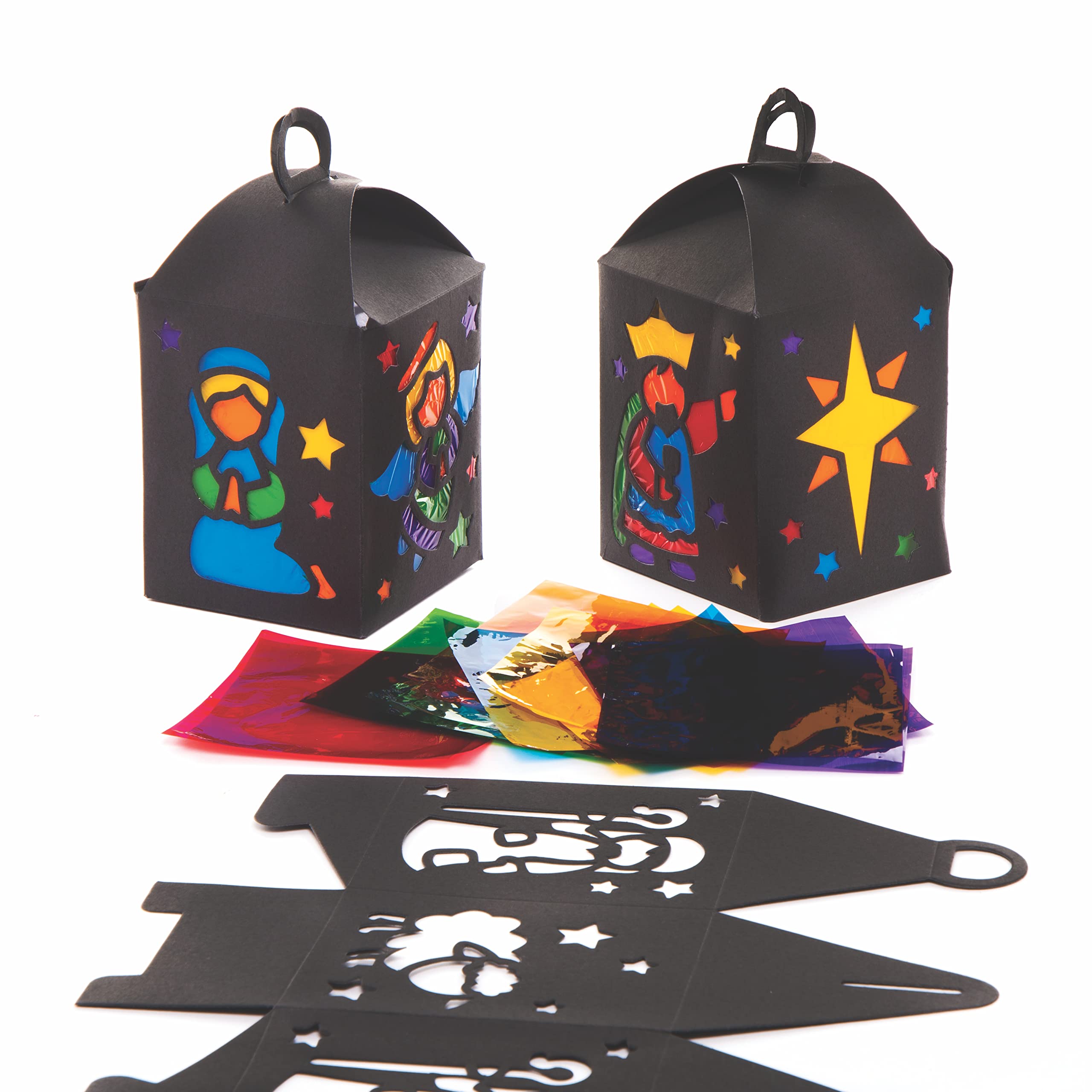 Baker Ross Nativity Stained Glass Lantern Kits (Pack of 4), 14 x 9 cm
