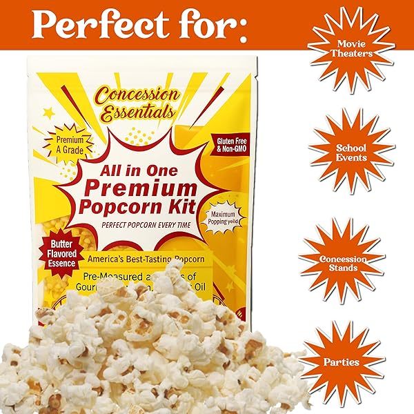 8OZ CONCESSION ESSENTIALS- POPCORN PORTION PACKS – KERNELS, OIL AND SALT -CASE OF 24CT
