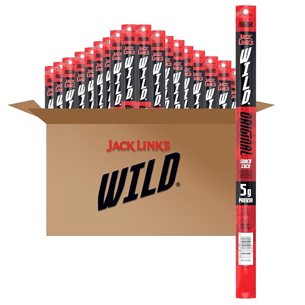 JACK LINK’S WILD ORIGINAL MEAT STICKS – READY TO EAT PROTEIN SNACKS – 5G OF PROTEIN PER SERVING – (20 PACK) 1 OZ MEAT SNACKS