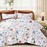 Luxudecor Queen Floral Comforter Set 7 Pieces,Terracotta Floral Comforter with Sheet Set,Flowers Leaves Pattern Bed in a Bag,Soft Microfiber Bed Set 90"x90"