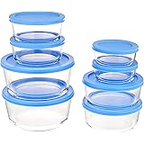 Amazon Basics Glass Food Storage, 16-Piece Set, 8 Containers and 8 BPA-Free Lids