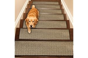 Havargo Stair Treads Non Slip Indoor- Rubber Backing Residue Free Stair Carpet Treads for Wood Stairs, Stairs Carpet Non Slip for Kids and Dogs 8"X30" Beige Black 15 Pack