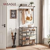 VASAGLE HSR408B01 Coat Rack Shoe Rack with 5 Double Hooks 5 Levels Vintage Brown view 2