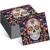 Honoson Disposable Paper Cocktail Napkins,100 Pcs,Floral Skull | Beverage Dinner Guest Napkins, Holiday Birthday Party Favors Table Decor