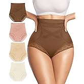 MIOTAN Women's Underwear 4 Pack High Waisted Tummy Control Ladies Panties with Lace Comfortable Briefs Full Coverage