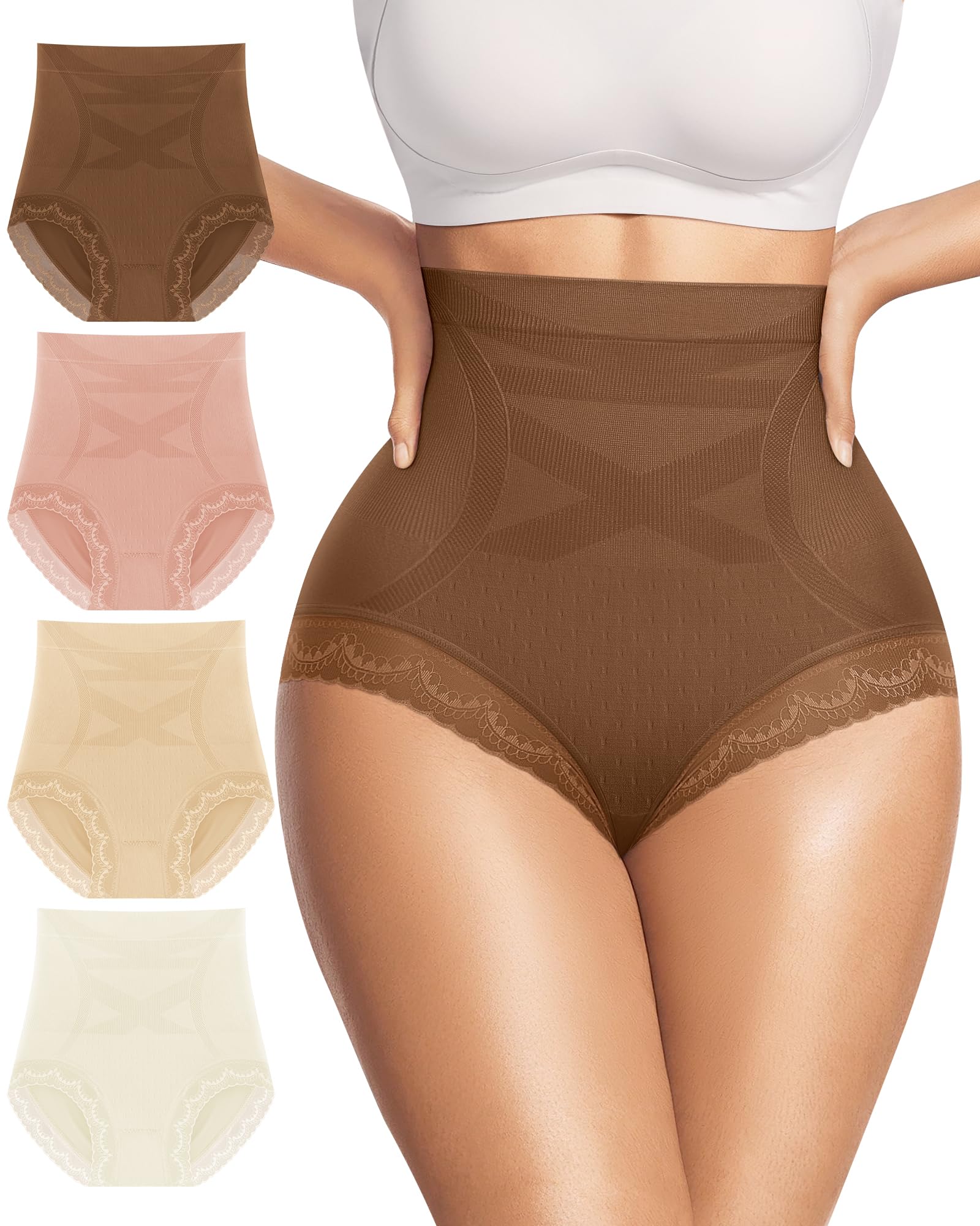 Photo 1 of MIOTAN Women's Underwear 4 Pack High Waisted Tummy Control Top Ladies Panties Postpartum Compression Lace Post Partum, Mult-L Multicolor