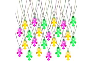 Ferreve 12 Pieces LED Mardi Gras Beads Necklace Colorful Light up Necklaces Mardi Gras Lanyard Glow Necklace Mardi Gras Tossing Beads Glow Party Birthdays Weddings Raves Favors Concerts