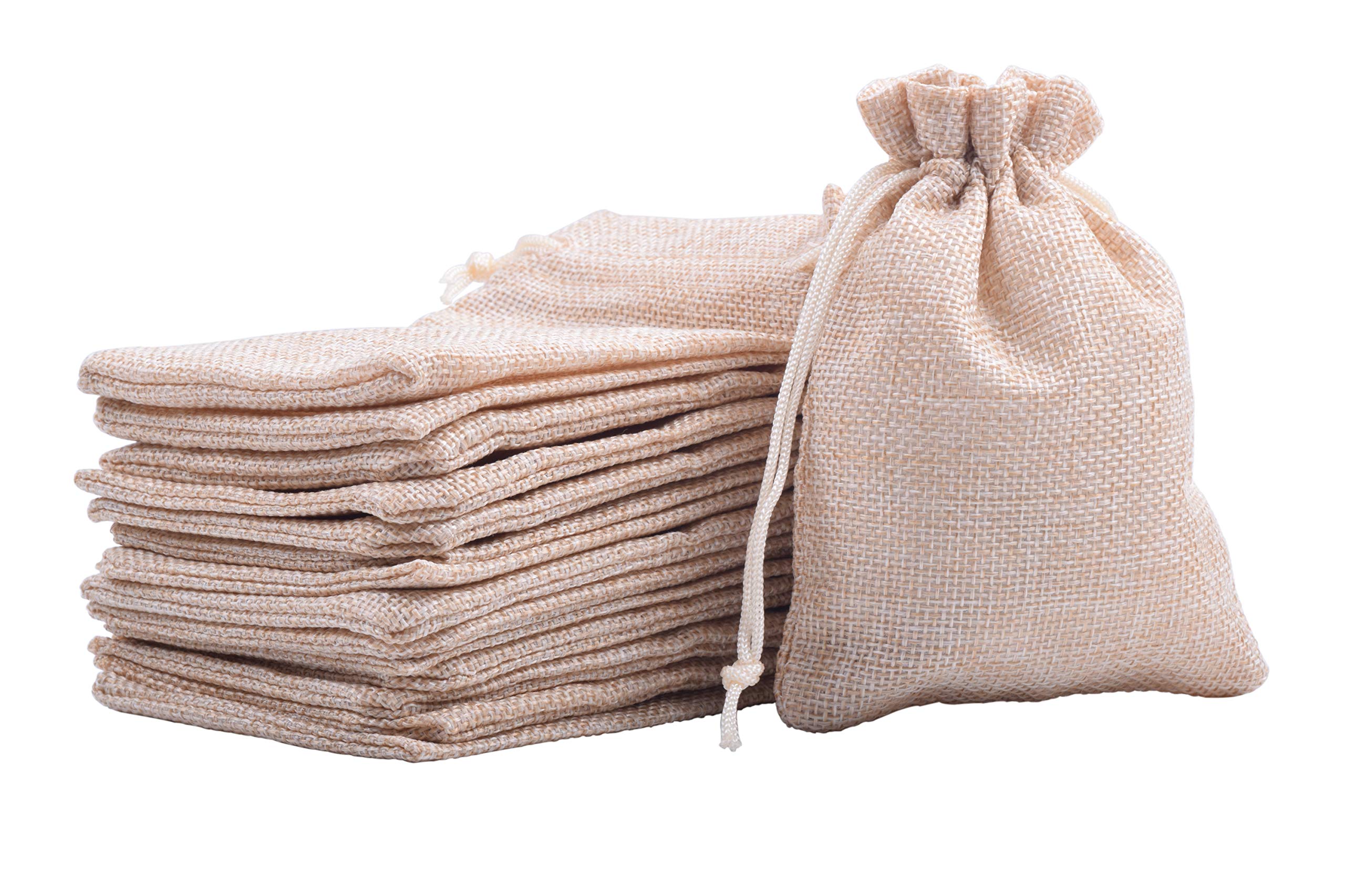 Sansam 50pcs 9.0x12.0cm/3.6''x4.8'' Small Cream Drawstring and Lining Burlap/Hessian Bags, Burlap Sacks,Jewelry Pouches, Wedding Favor Bags, Jewelry Packaging, Gift Bags โ image 1
