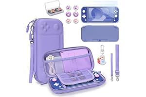 YK YOUNIK Younik Switch Lite Case, Portable Switch Lite Carrying Case, 14 in 1 Accessories Kit with Carrying Case, Protective Cover, Game Card Case, Screen Protectors, Thumb Grips, Pendant and straps (Purple)