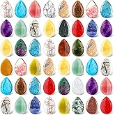 Nuenen 50 Pcs Worry Stones for Anxiety Teardrop Crystal Bulk Waterdrop Gemstone Thumb Healing Stress Pocket Stone Teardrop Pendants Bulk for Valentines Gift Meditation(Mixed,1.18 x 0.71 x 0.24 Inch)