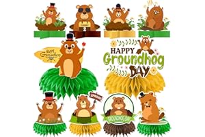 COCOMIGO 10Pcs Groundhog Day Decorations Honeycomb Centerpiece, Happy Groundhog Day Table Decorations, Groundhog Day Party Supplies for February 2nd Holidays Festival Groundhog Day Weather Forecast Spring