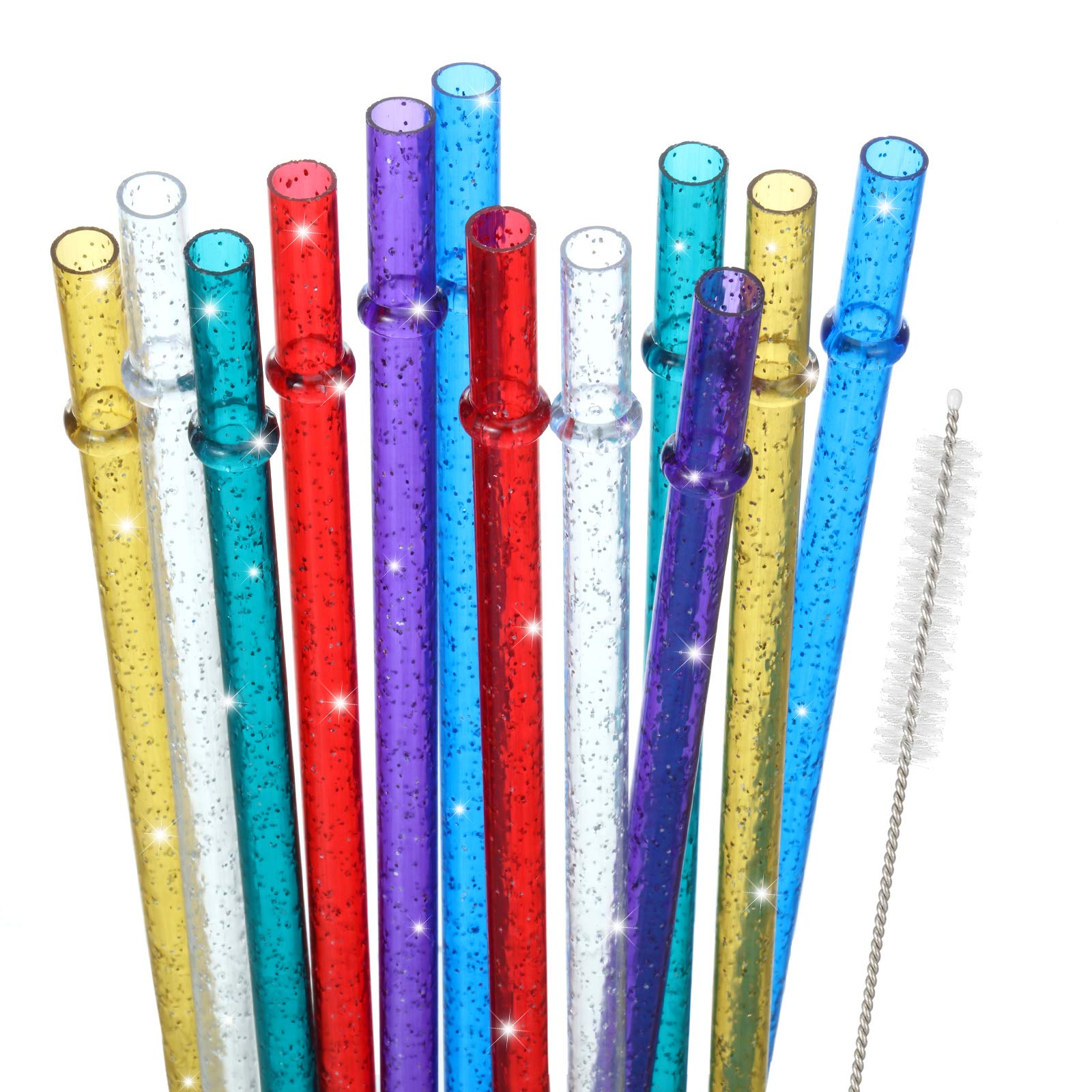 Photo 1 of 48 Pcs Plastic Straws with Team Bride Flags Reusable Glitter Drinking Straw(Gold, Dark Blue, Purple, Red, White, Green)