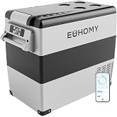 EUHOMY 59QT 12 Volt Refrigerator, -4℉~68℉ Portable Fridge for Car | No Ice Needed, 12V&amp;100-240V, Compressor Cooling, ECO/MAX Modes, 3-Level Battery Protection, Truck/Travel/Home Use,Low Noise