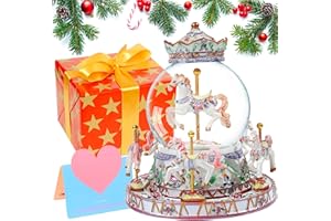 TECHYANG Christmas Carousel Horse Music Box - Xmas Musical Snow Globes for Boys Girls Mom Daughters Granddaughters Women Kids Baby Birthday Gifts Valentine's Day Gifts Color Changing Lights