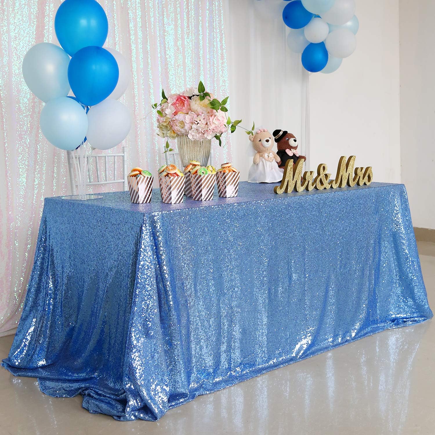 B-COOL 50X50inches Square Rose Gold Sequin Tablecloth Sparkly Sequin Table Linens Glitter Tablecloth Wedding Sequin Tablecloth: Kitchen & Dining