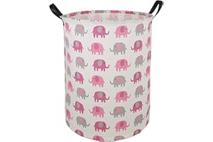HUAYEE 19.7 Laundry Hamper Toys Box Storage Bins Canvas Waterproof Collapsible Clothes Organizer Basket with Handle Freestanding Large Cute Light Weight for Home Kids Baby Room(elephant)