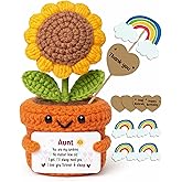 Frabaca Christmas Aunt Gifts from Niece or Nephew - Handmade Crochet Sunflower Affirmation Plush Desk Decor for Auntie Birthday, Valentine's Day, Mother’s Day