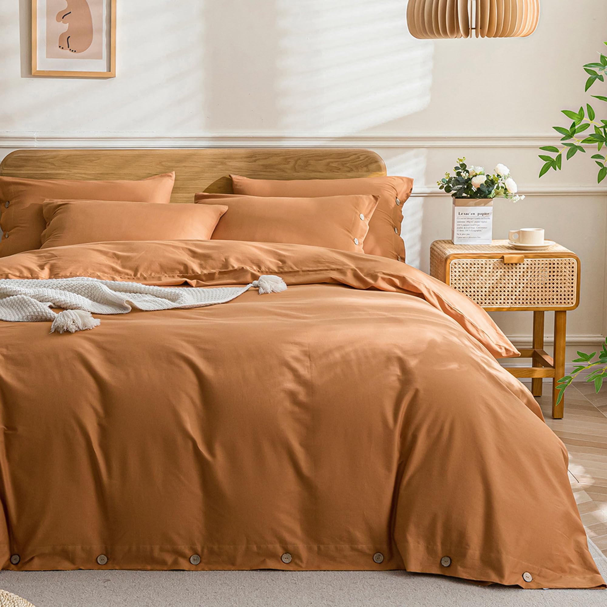 Photo 1 of JELLYMONI Cotton Duvet Cover King Size - Burnt Orange Comforter Cover with Button 100% Washed Cotton 3PCS Breathable Soft Solid Bedding Set Duvet Cover 104×90in & 2 Pillowcases (NO Comforter)