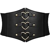 JKEEMI Women Corset Belt Metal O-Ring Heart-Ring Wide Elastic Waspie Waist Belt for Daily Cosplay Halloween Costumes