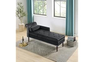 TEFUNE Chaise Lounge Chair, Velvet Upholstered Lounge Chair for Living Room, Indoor Lounge Chair with Armrests and Backrest, Suitable for Adults and Children (Velvet, Black)