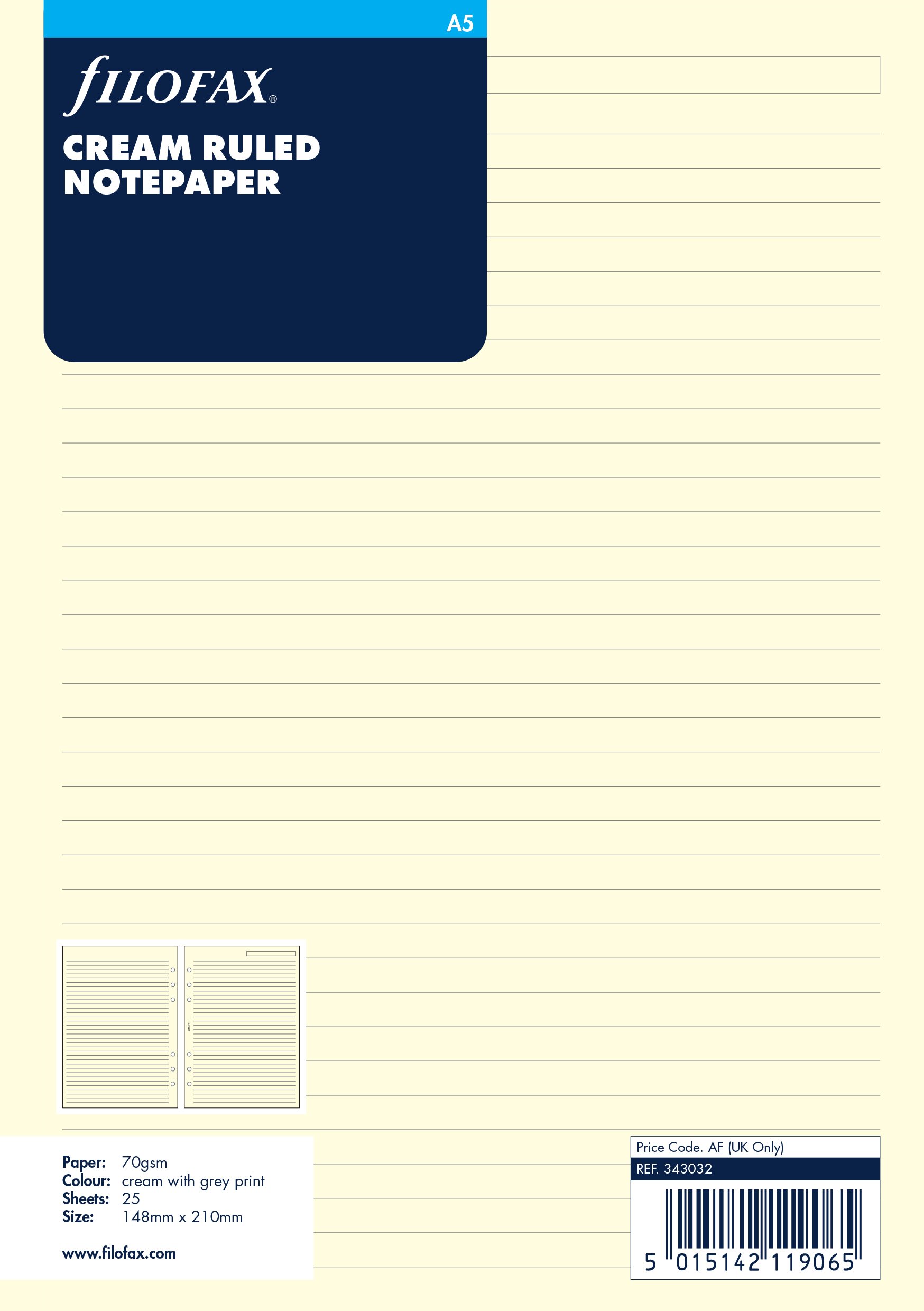 Filofax A5 Cream Ruled Notepaper