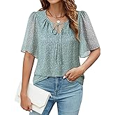Lotusmile Womens Blouses Dressy Casual Half Bell Sleeve Chiffon Office Attire Business Work Tops Trendy