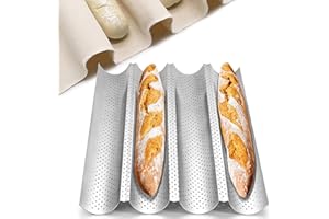 Feishiong French Baguette Bread Pan,with Professional Proofing Cloth, 15"X 13" Non-Stick French Bread pan, 4 Wave Loaves Loaf