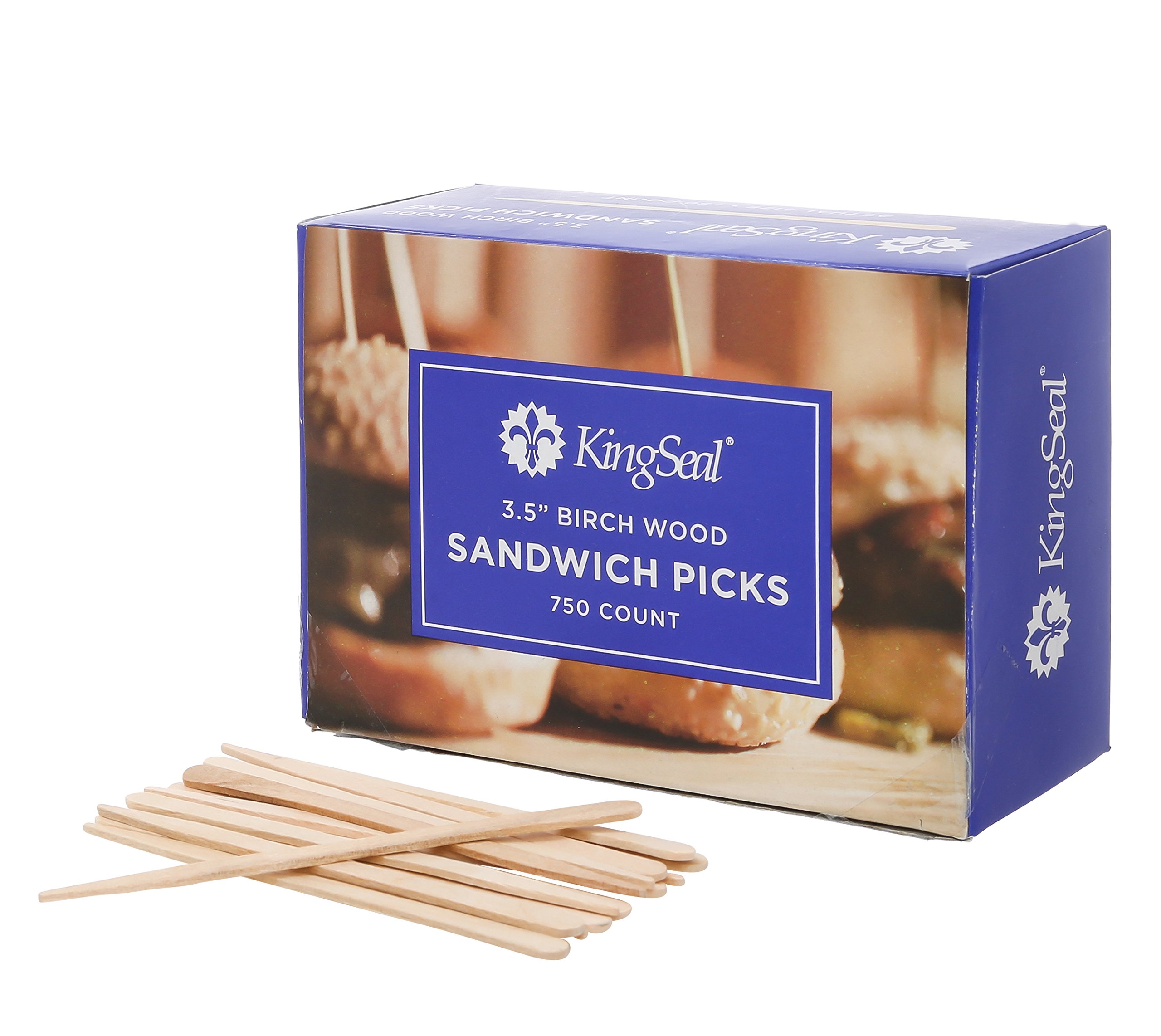 Photo 1 of 3000 Count | KingSeal Natural Birch Wood Sandwich Picks, Appetizer Picks, Salon Waxing Sticks, 3.5 Inch Length, Plain, Eco-Friendly - 4 Packs x 750