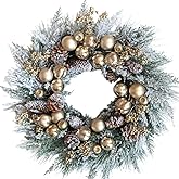 CIR OASES Artificial Christmas Wreath for Front Door 24 Inch Door Wreath with Pine Needles Pine Cones and Gold Ball Winter Farmhouse Home Hoilday Christmas Party Decorations Indoor/Outdoor