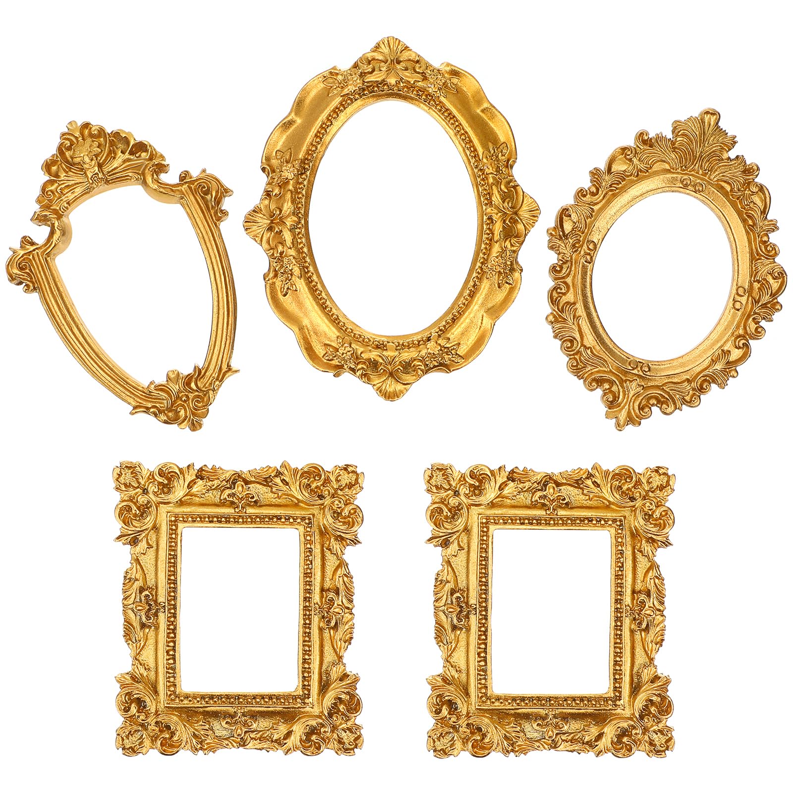 ABOOFAN 5pcs Mini Gold Picture Frame Vintage Resin Photo Frame Jewelry Display Frame Photography Photo Frame Baroque Place Card Photo Holder Manicure Photo Home Decor Mixed Style