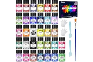 ROIZEFAR Mica Powder - 32 Colors x 5 g Pearlescent Resin Color Pigment - Glitter Mica Powder for Epoxy Resin, Soap Paint, Lip Gloss, Nail Polish, Resin Dye, Candle Making, Bath Bombs, Slime