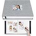 HoneyTolly Large Photo Album Self Adhesive with Picture Display Window, DIY Scrapbook Album for 4x6 8x10 Pictures, 40 Pages Linen Cover Memory Book with Scraper and Metallic Pen(Grey)