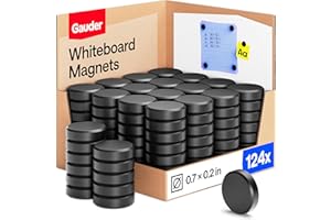 GAUDER Magnets for Whiteboard, Fridge & Bulletin Board - Strong Round Magnetic Discs - Black Magnets for Crafts (124 Pieces - 0.7" x 0.2")