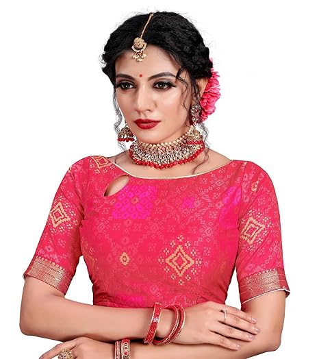 Pink Jequard Woven Fabric Readymade Blouse