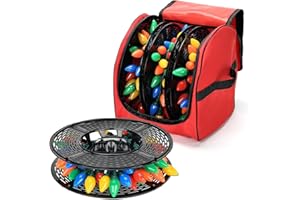 Keten Christmas Light Storage Bag, 600D Oxford Fabric Christmas Light Organizer with Reinforced Handles, 3 Reels Included to Hold 375ft Mini Christmas, Tree Lights & Extension Cords-Red