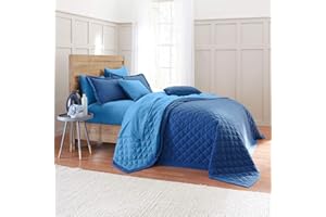 BrylaneHome Bedding BH Studio Reversible Two-Tone Ultra Soft Quilted Bedspread - Twin, Ocean Blue Marine Blue