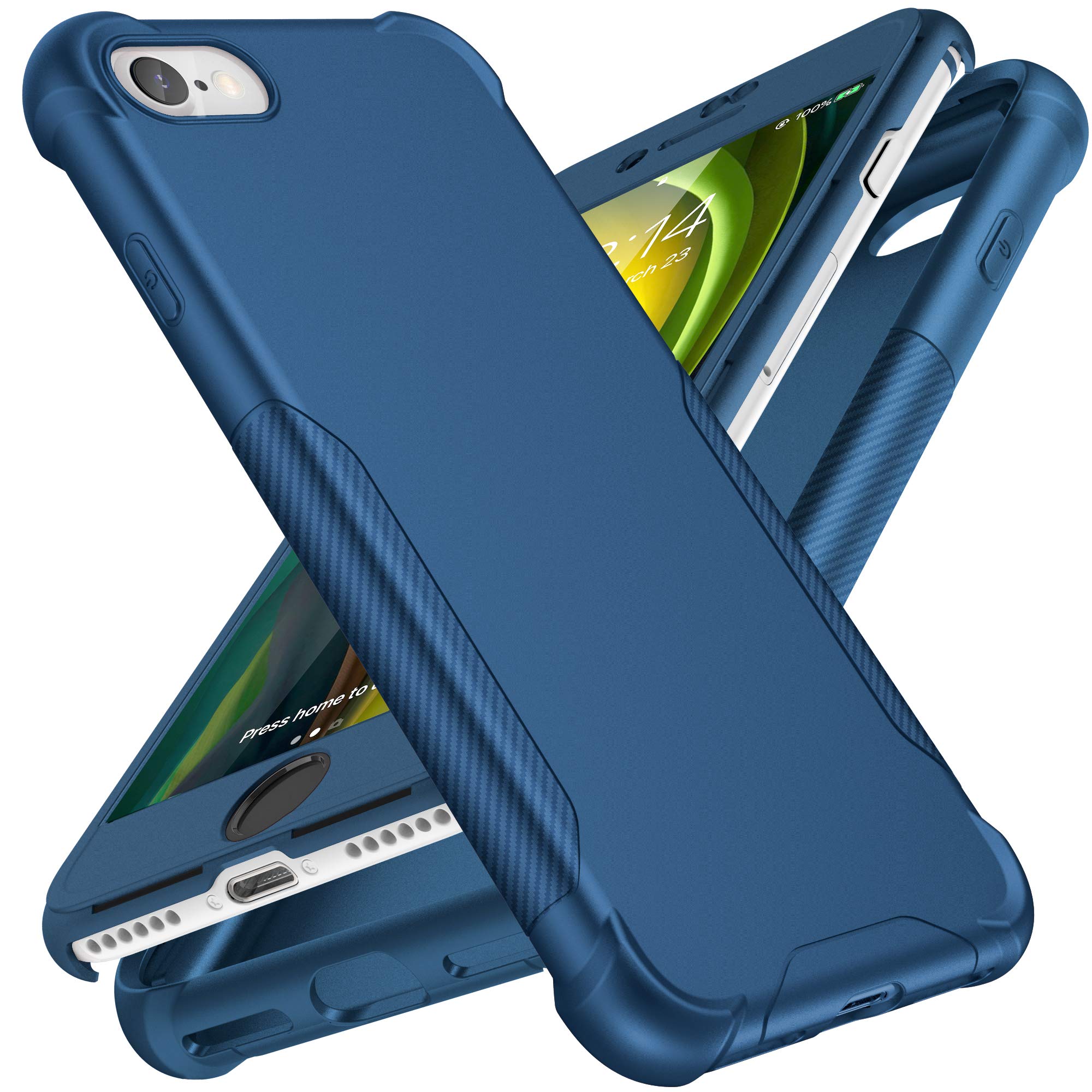 ORETECH for iPhone SE 2022 Case, iPhone SE 2020 Case iphone 7/8 with[2x Tempered Glass Screen Protector] Full Body Heavy Duty Slim Hard PC Soft TPU Protective Cover Compatible with iPhone SE 3- Blue