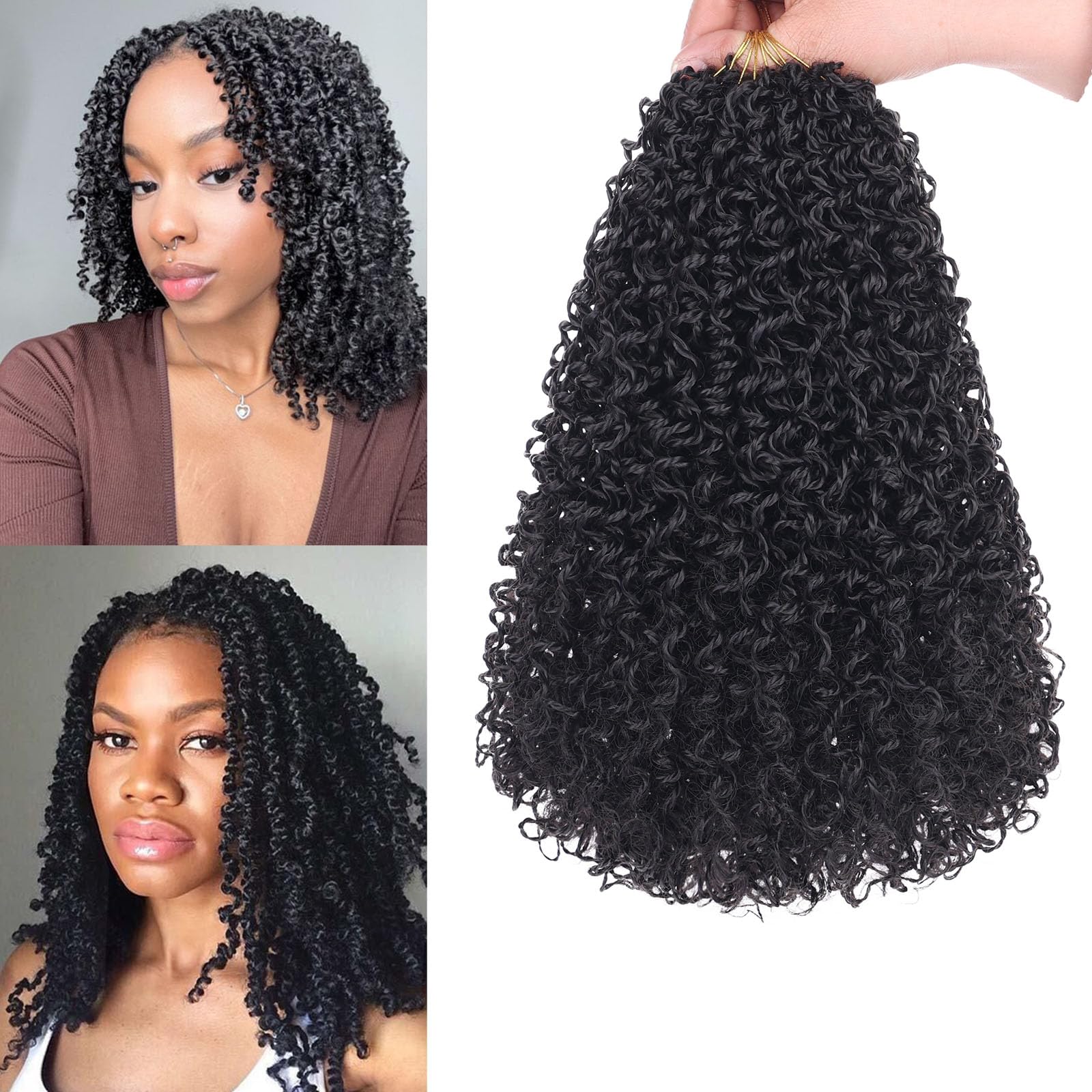 Samtress 12 Inch Pre-Twisted Passion Twist Crochet Hair - 8 Packs Natural Black Fluffy Senegalese Twists (#1B) — image 1