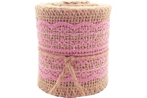 LWR CRAFTS Natural Burlap Ribbon with Lace (Pink)