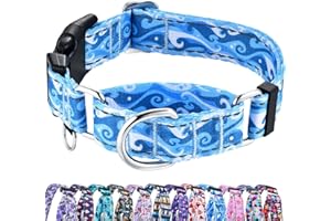 Fidohug Reflective Martingale Collar with Quick Release Buckle Anti Pulling Boy Male Adjustable Dog Collars (Blue Waves, Medium)