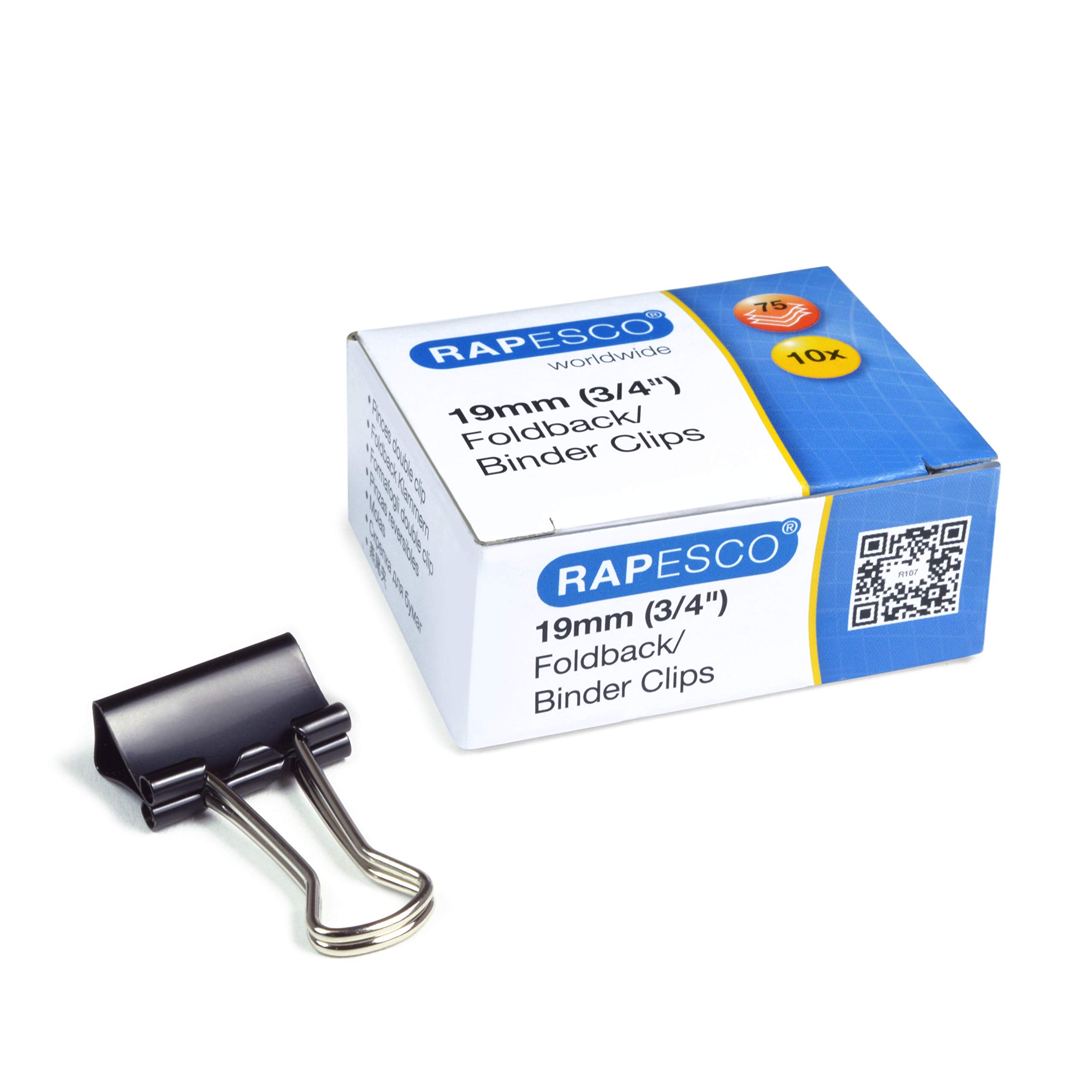 Rapesco FBC190B1 19 mm Foldback Clips, Black, Pack of 10