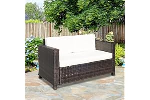 Outsunny 2 Seat Patio Loveseat Deluxe Wicker Sofa Chair Outdoor Rattan Furniture Couch All Weather with Cushion for Balcony, 